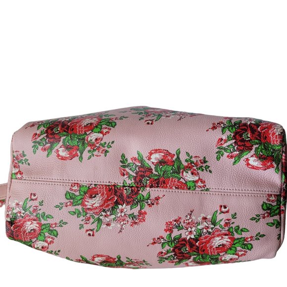 Betsey Johnson Large Double Zip Make Up Cosmetic Bag Pink Floral Red Roses - Picture 12 of 12
